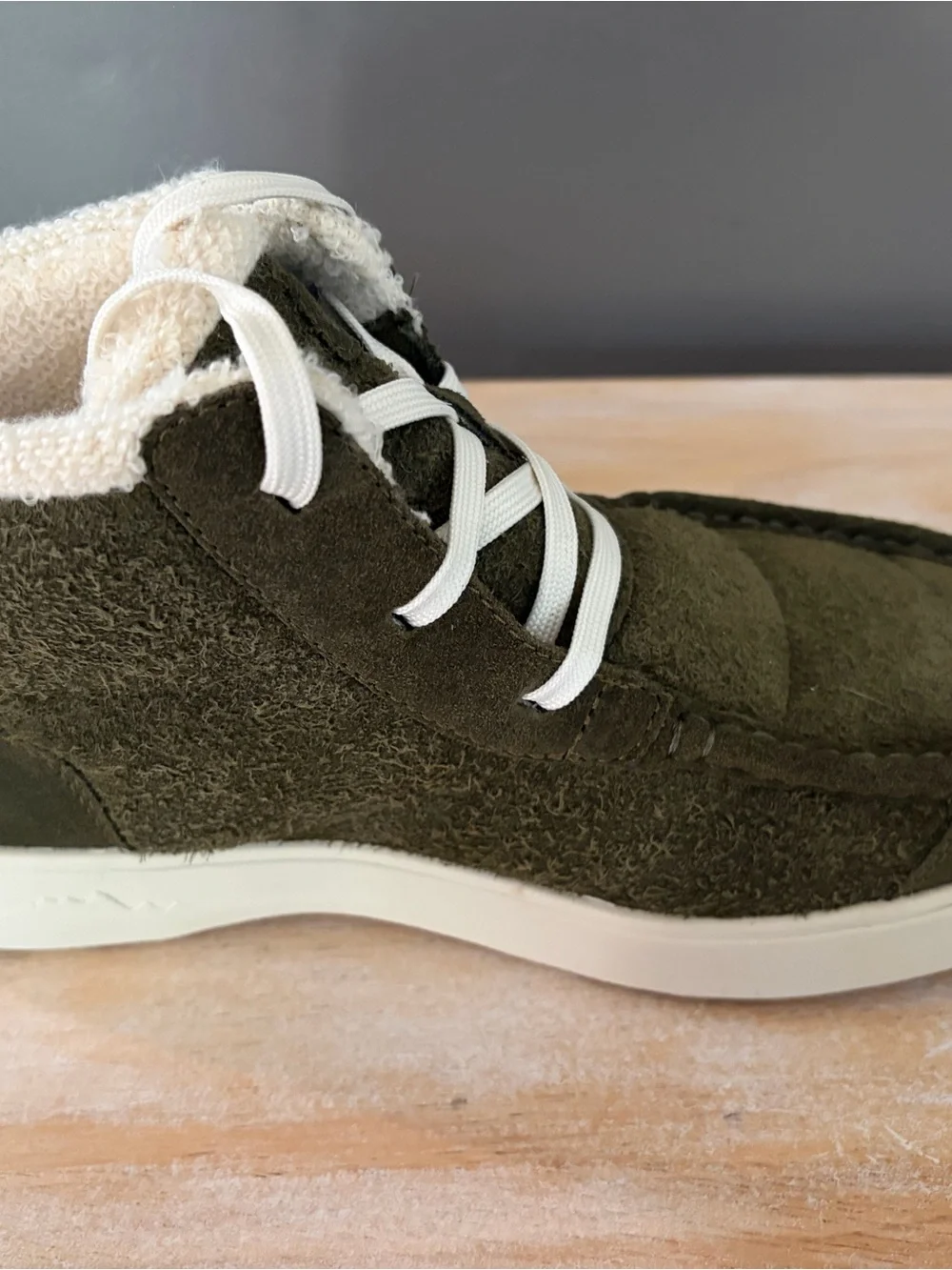 Stio Olive Green Suede Shearling-Lined Ankle Boots